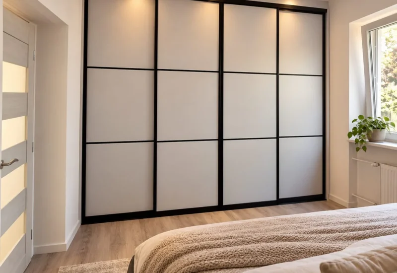 Vstavaná skriňa s posuvnými dverami a LED osvetlením v spálni